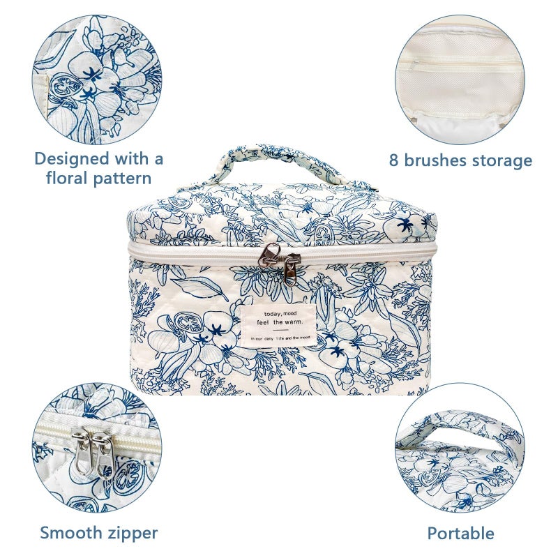 Gosect Large Makeup Bag  Cute Cosmetic Bag for Women Girls  Floral Coquette Aesthetic Toiletry Bag  Travel Make Up Organizer Bag (Navy Blue) - Image 4
